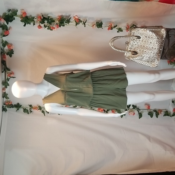 Guess Boho Jumpsuit Sleeveless Drawstring Waist Green Spring Size M